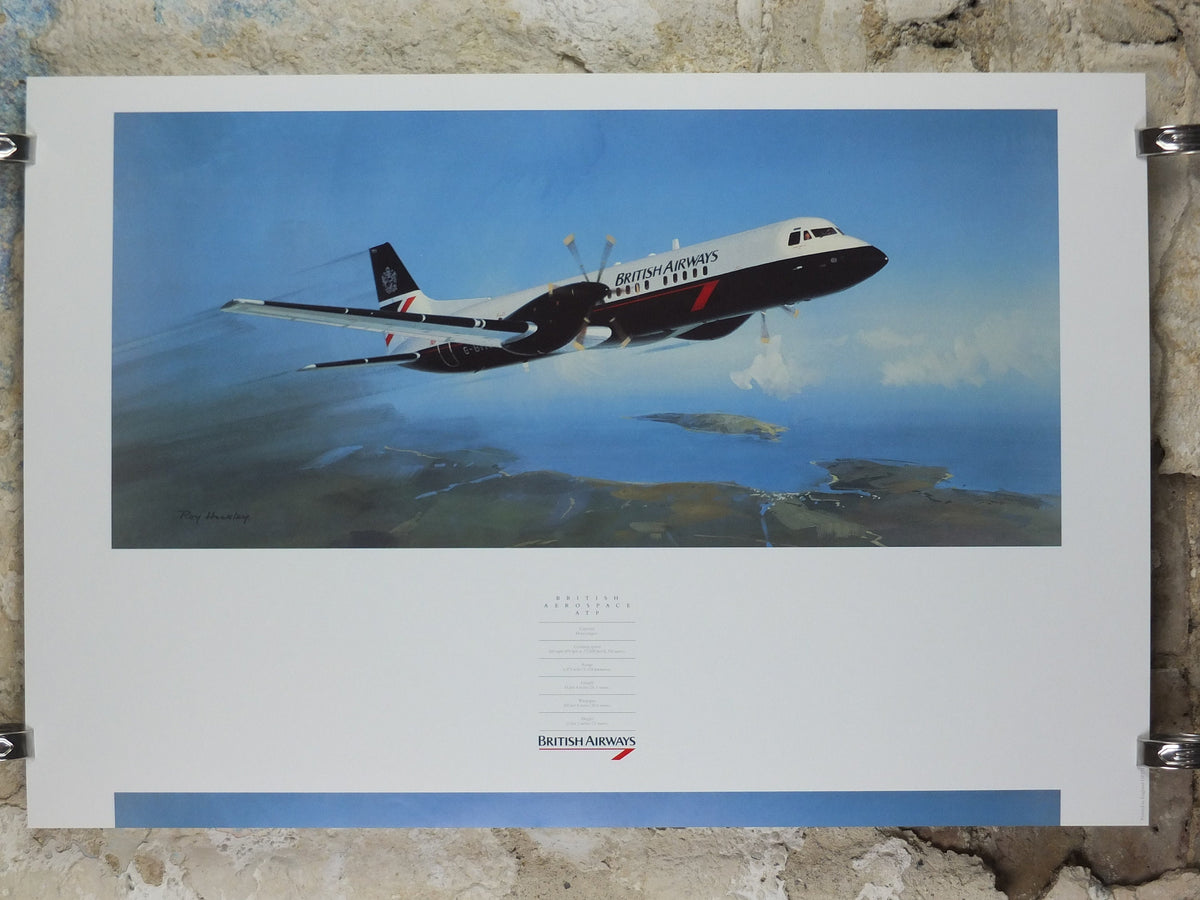 1989 British Airways Poster, British Aerospace BAC ATP, by Roy Huxley, BA Aviation aircraft aeroplane plane, travel wall art decor