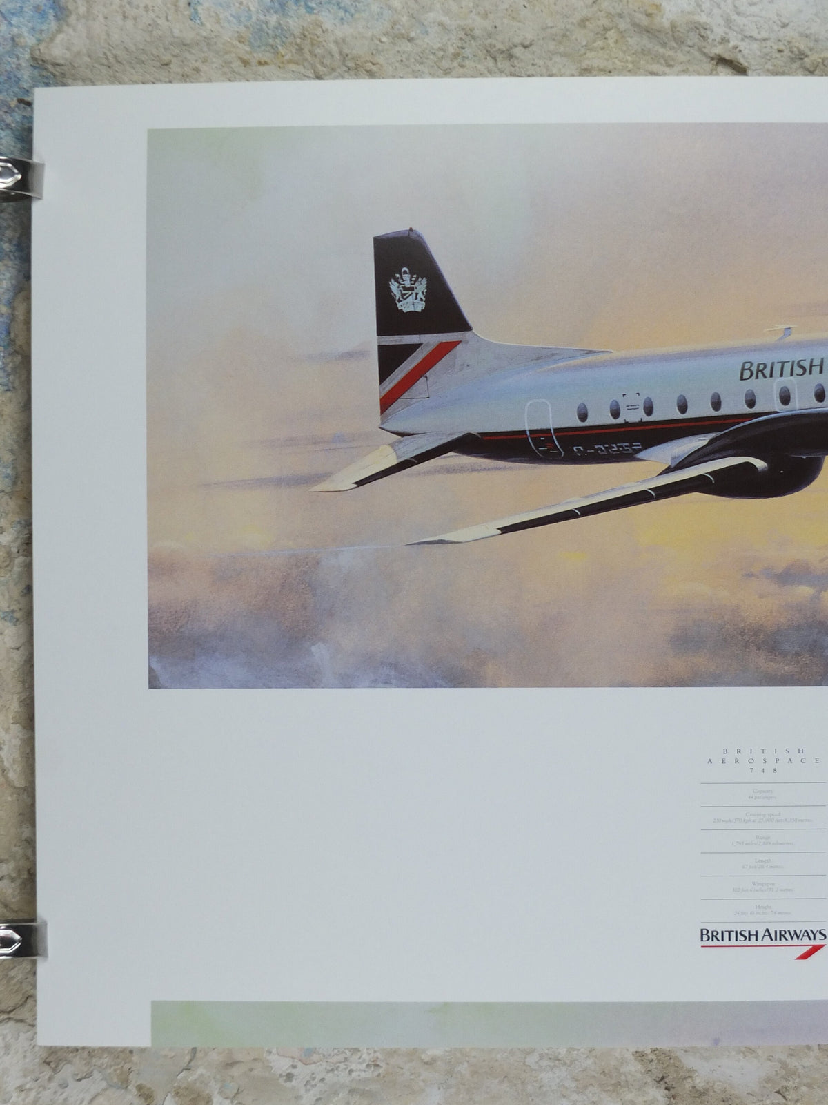1989 British Airways Poster, British Aerospace BAC 748, by Roy Huxley, BA Aviation aircraft aeroplane plane, travel wall art decor