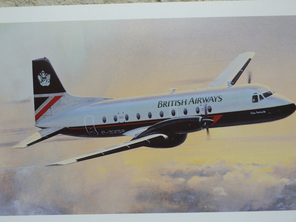 1989 British Airways Poster, British Aerospace BAC 748, by Roy Huxley, BA Aviation aircraft aeroplane plane, travel wall art decor
