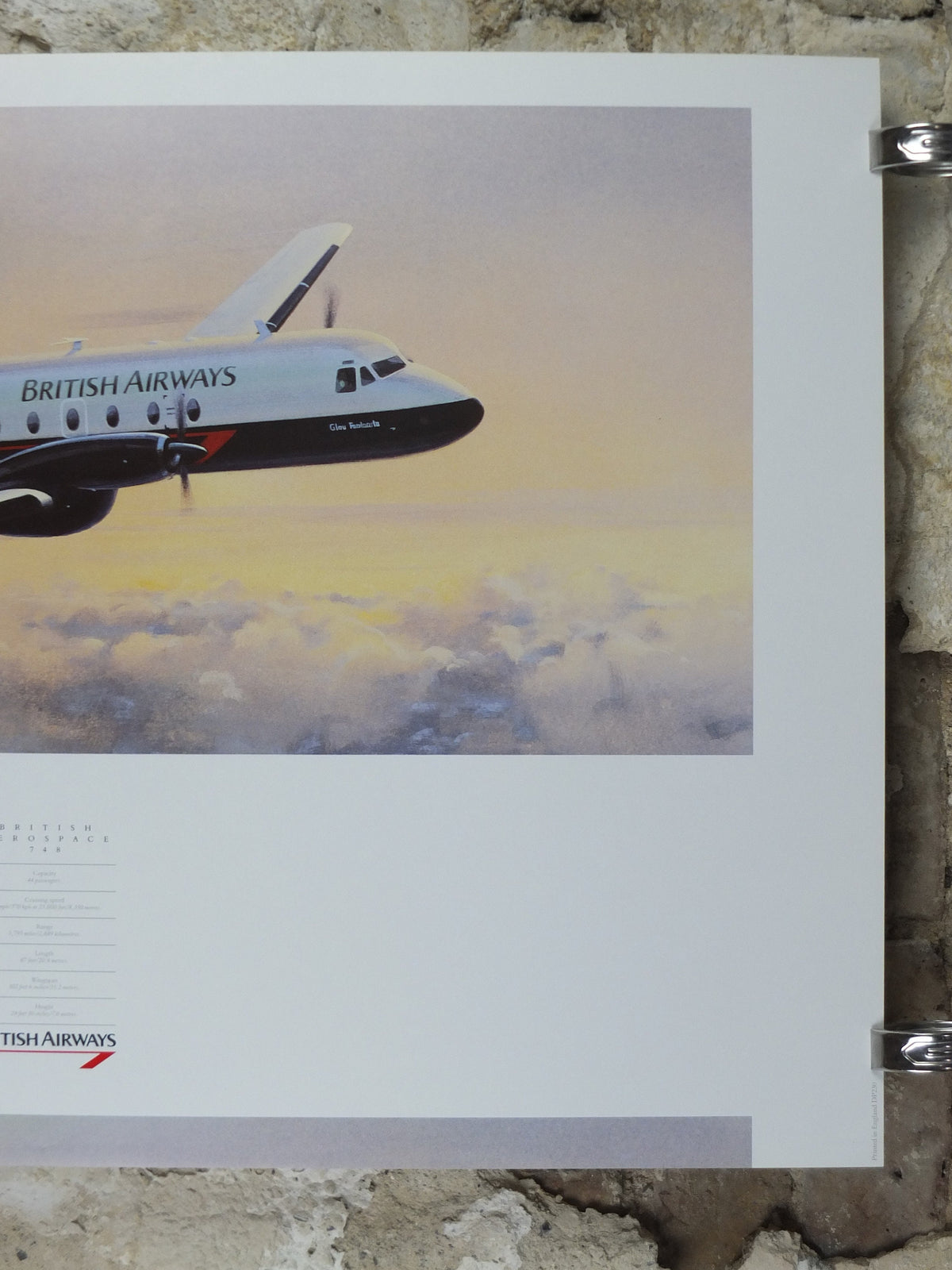 1989 British Airways Poster, British Aerospace BAC 748, by Roy Huxley, BA Aviation aircraft aeroplane plane, travel wall art decor