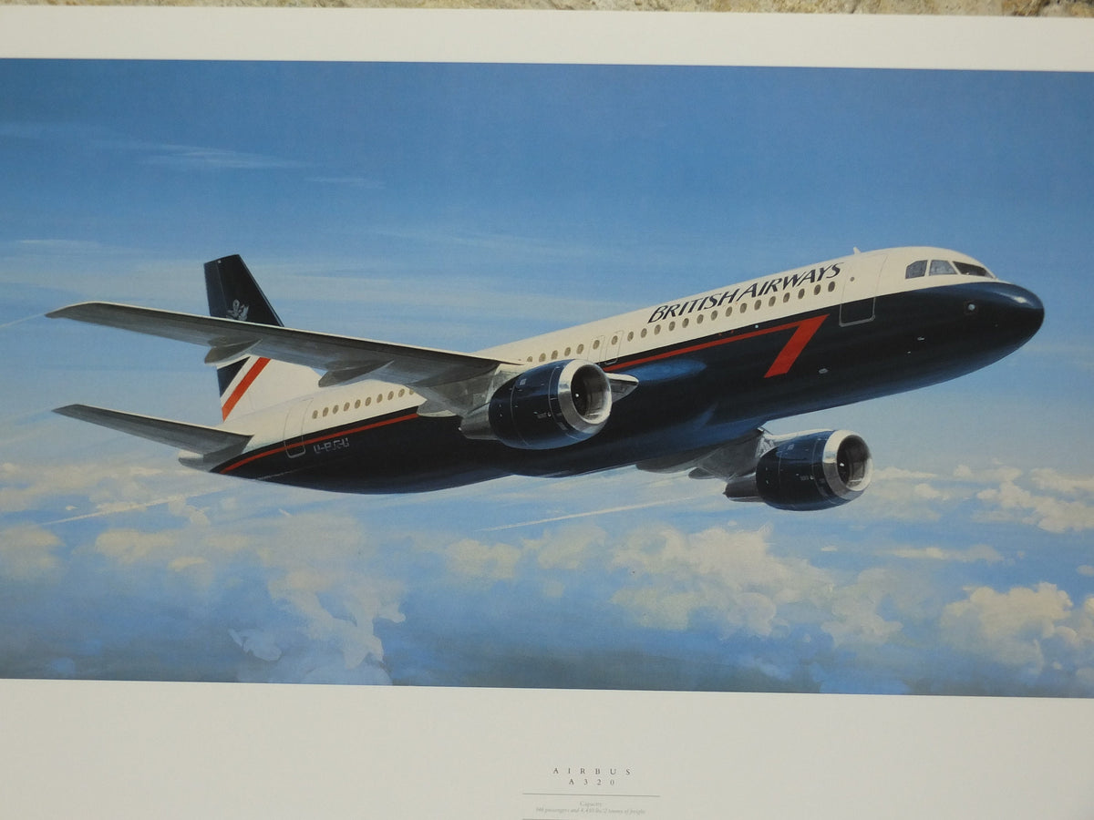 1989 British Airways Poster, Airbus A320, by Roy Huxley, BA Aviation aircraft aeroplane plane, travel wall art decor