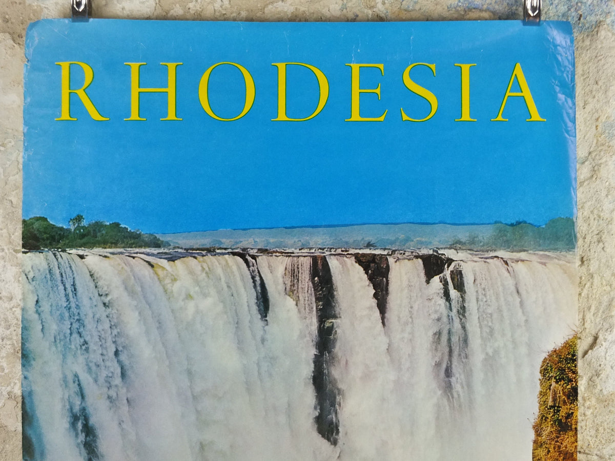 1960s Rhodesia Travel Poster, Victoria Falls, Vintage colonial poster from Zimbabwe, travel tourism, holiday vacation, wall art decor