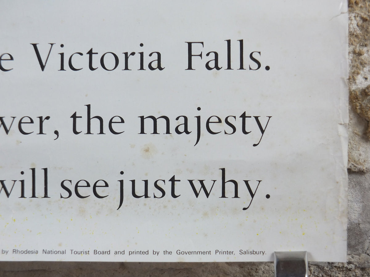 1960s Rhodesia Travel Poster, Victoria Falls, Vintage colonial poster from Zimbabwe, travel tourism, holiday vacation, wall art decor