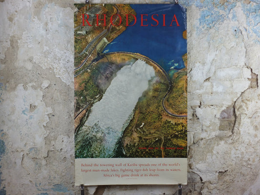 1960s Rhodesia Travel Poster, Kariba Dam, Vintage colonial poster from Zimbabwe, travel tourism, holiday vacation, wall art decor