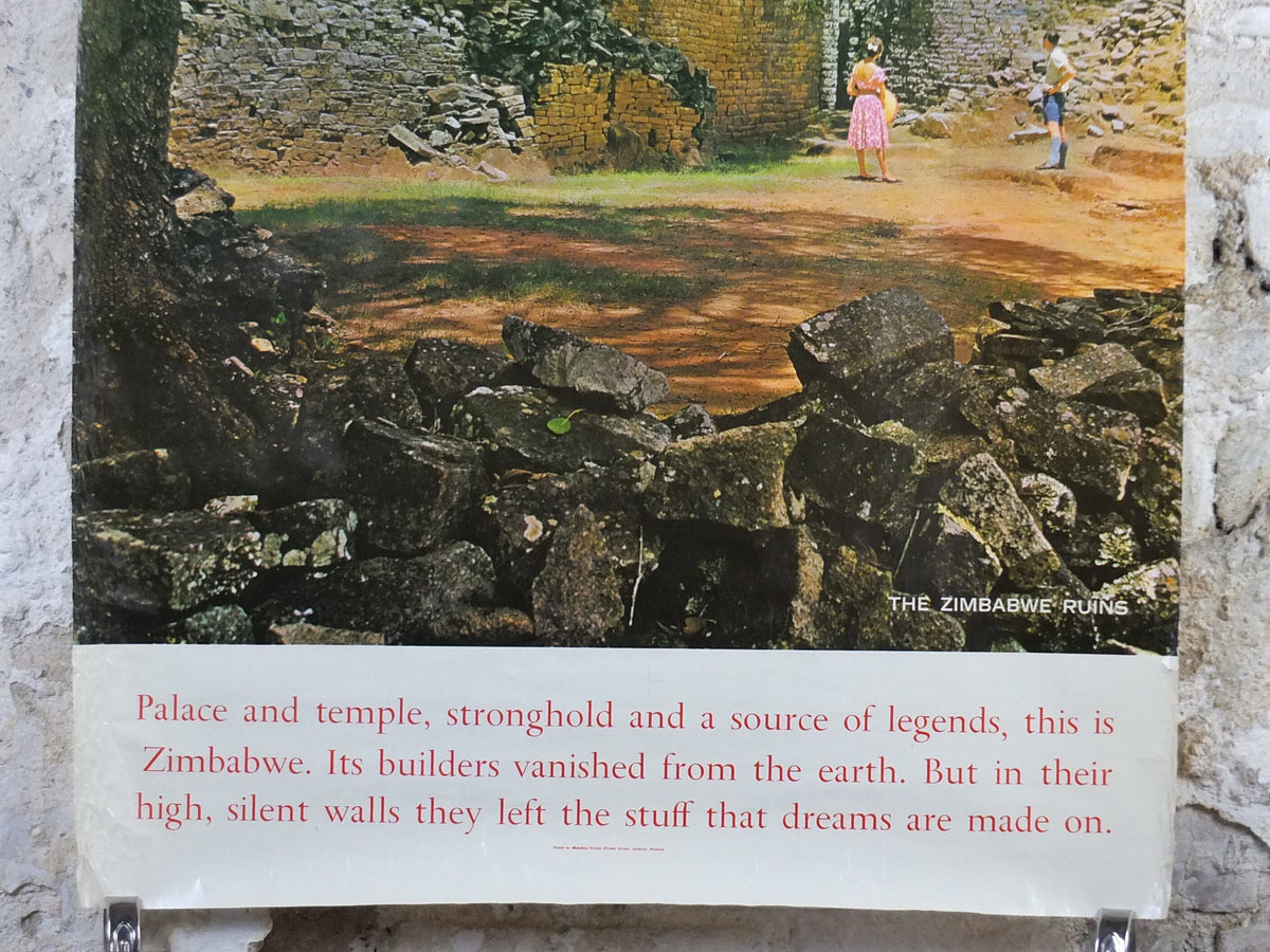 1960s Rhodesia Travel Poster, Zimbabwe Ruins, Vintage colonial poster from Zimbabwe, travel tourism, holiday vacation, wall art decor