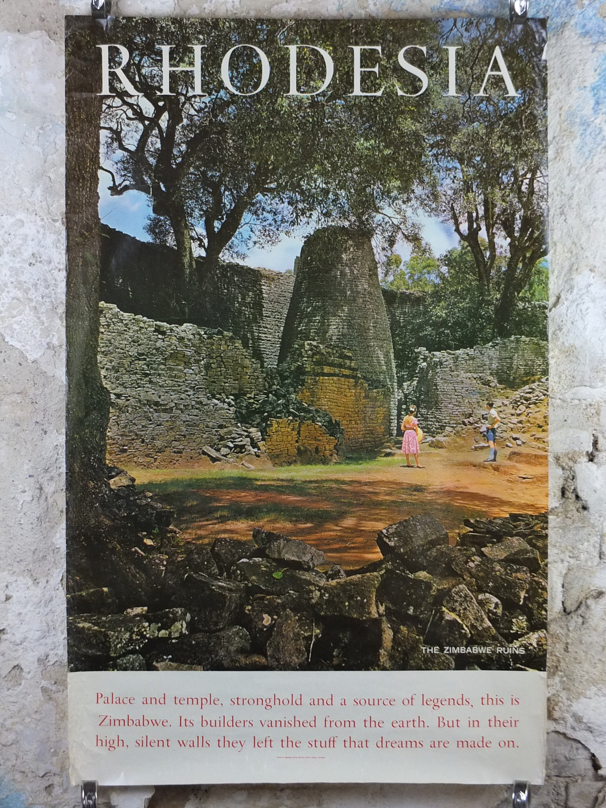 1960s Rhodesia Travel Poster, Zimbabwe Ruins, Vintage colonial poster from Zimbabwe, travel tourism, holiday vacation, wall art decor