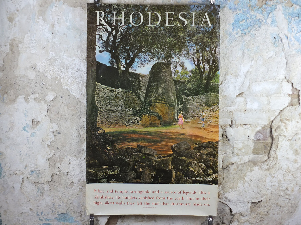 1960s Rhodesia Travel Poster, Zimbabwe Ruins, Vintage colonial poster from Zimbabwe, travel tourism, holiday vacation, wall art decor
