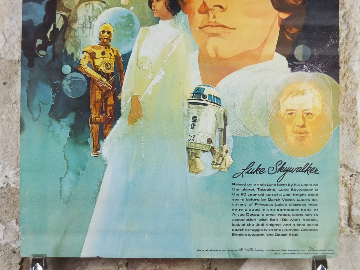 1977 Star Wars Luke Skywalker Poster, by Del Nichols, Coca Cola, Burger Chef, Princess Leia Darth Vader wall art