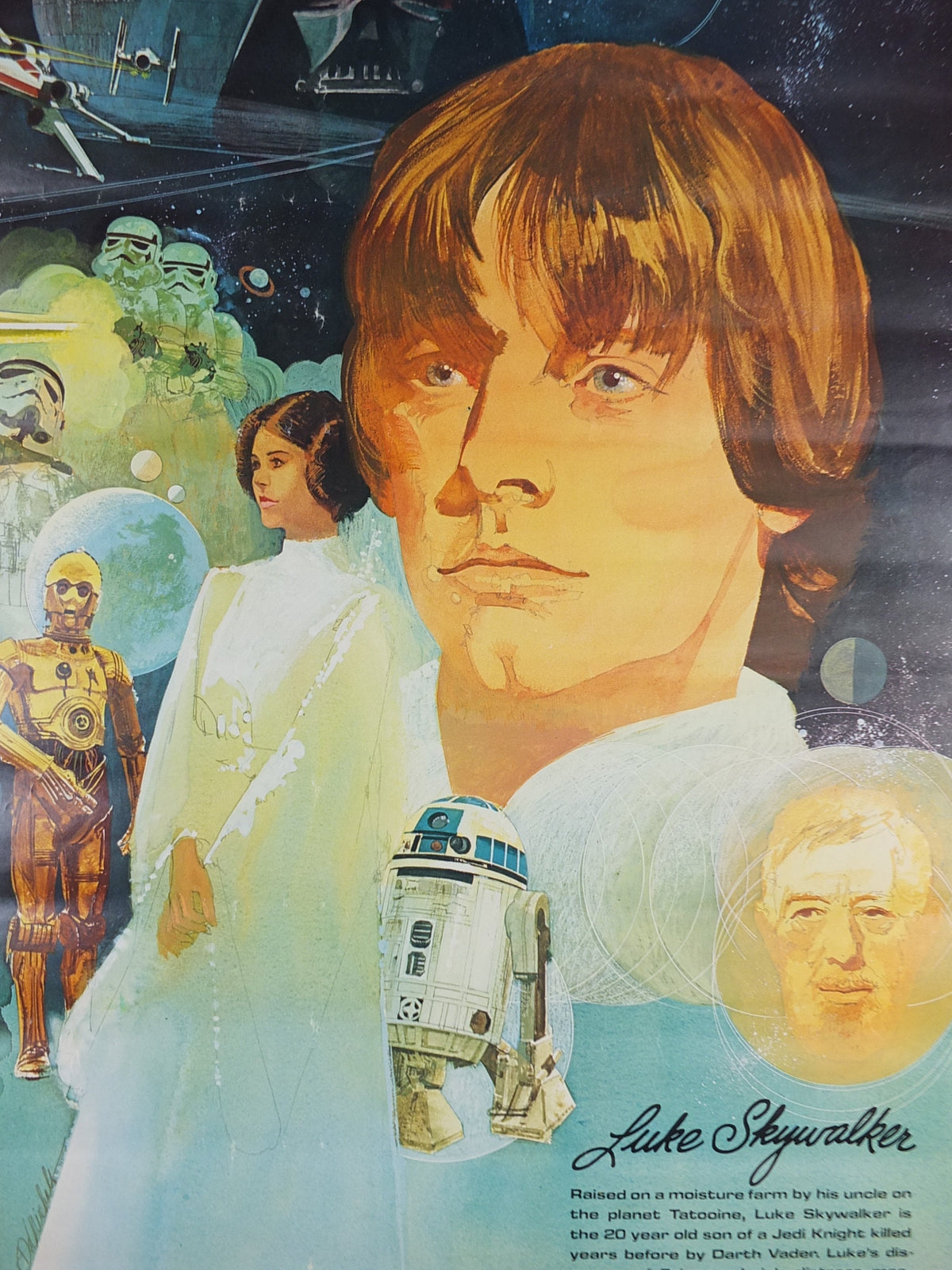 1977 Star Wars Luke Skywalker Poster, by Del Nichols, Coca Cola, Burger Chef, Princess Leia Darth Vader wall art