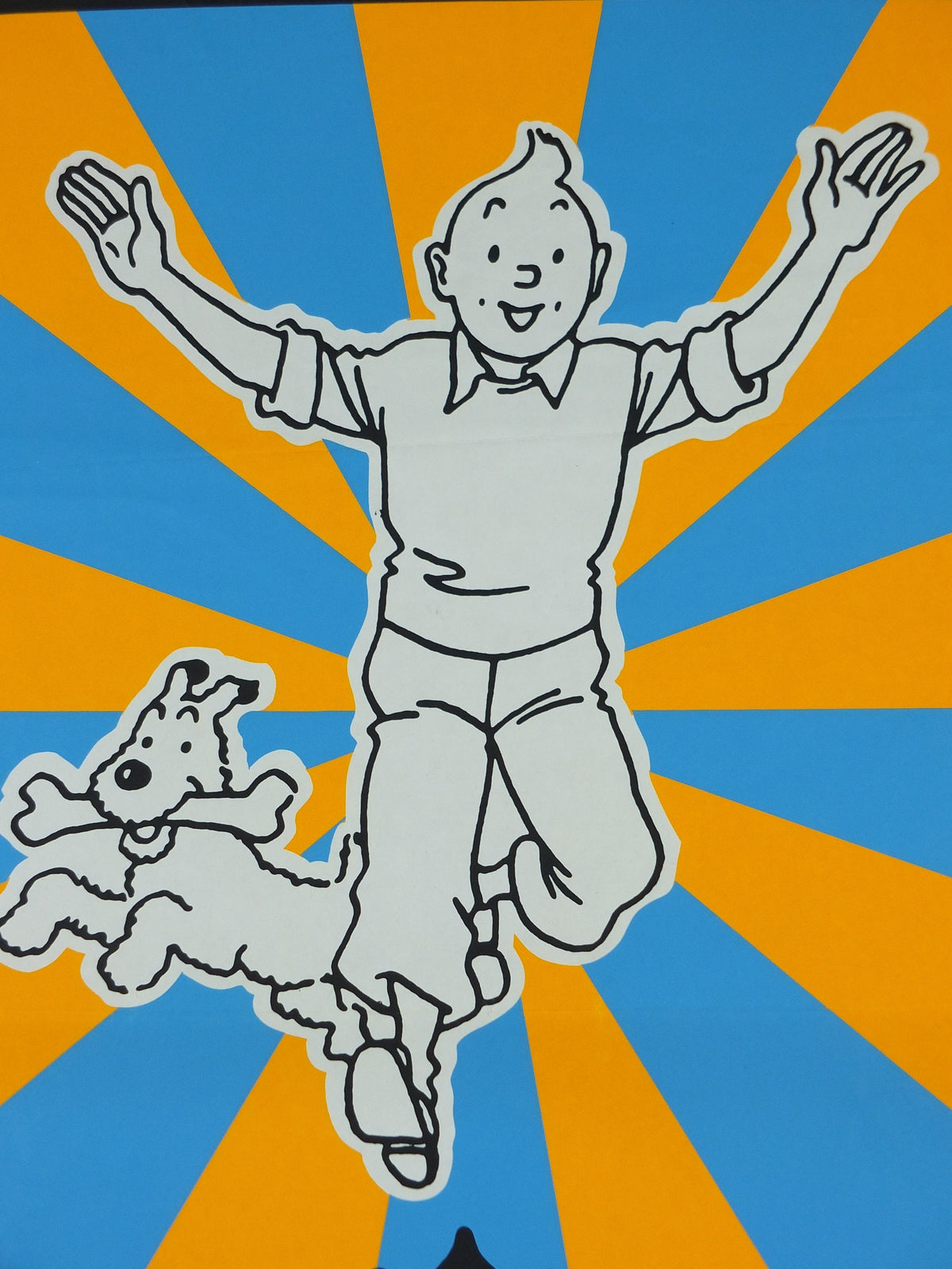 1970s Tintin Poster, The Adventures of Tintin by Herge, Methuen Childrens Classics No 5, orange blue, comic book, wall art decor