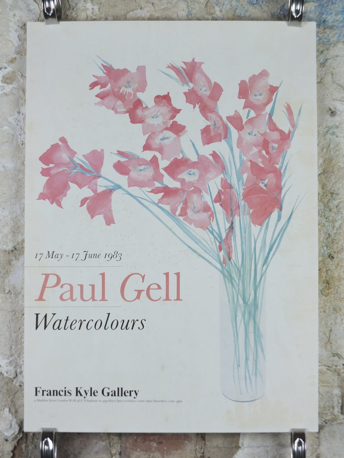 1983 Paul Gell Poster, Watercolours, Francis Kyle Gallery, London, gallery exhibition wall art decor