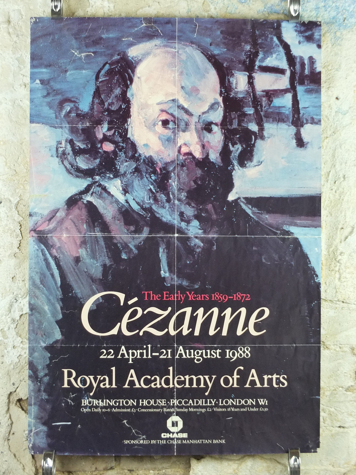 1988 Cezanne Poster, Self Portrait from 1872, Royal Academy of Arts, impressionists, artist gallery exhibition wall art decor