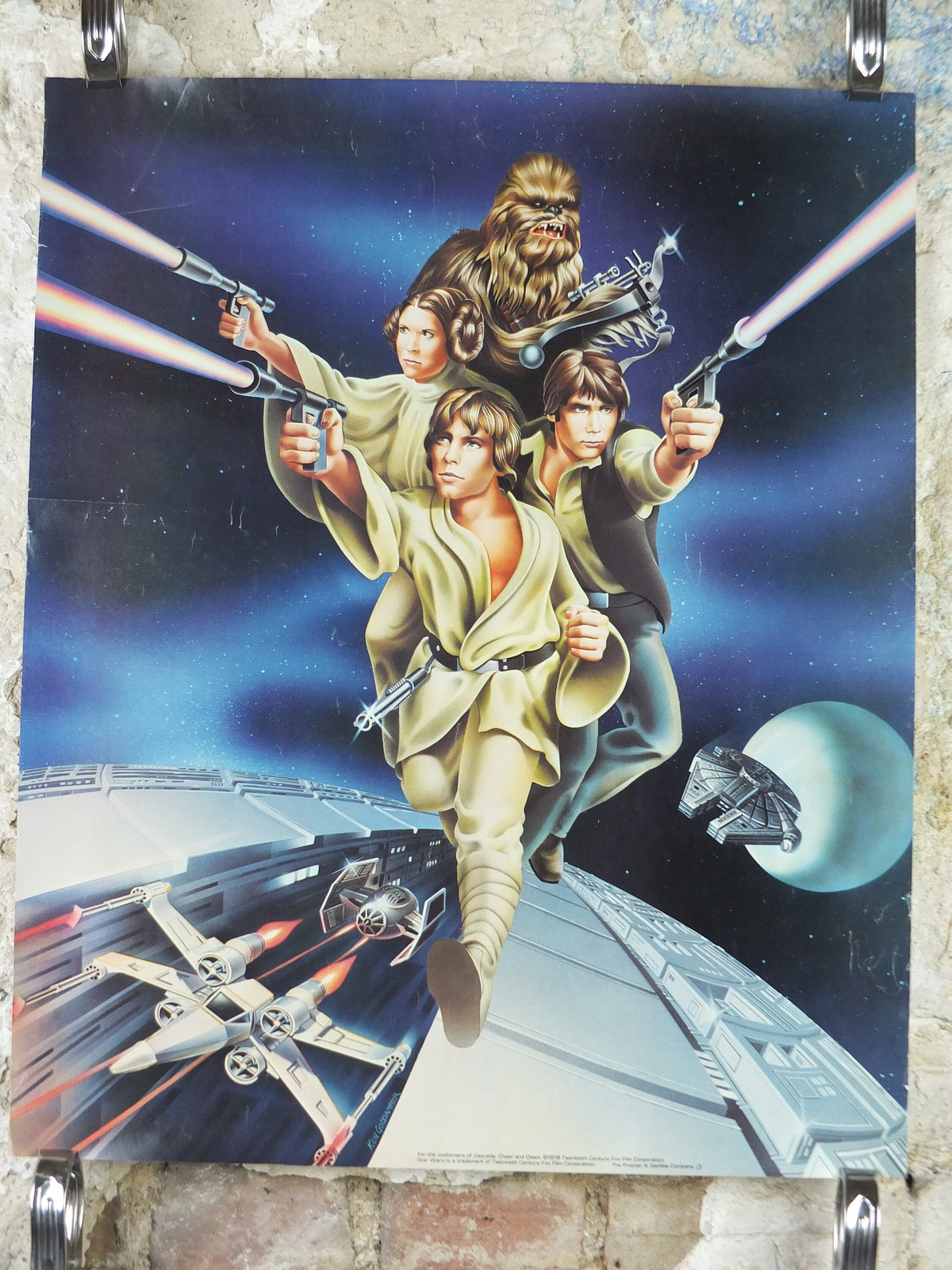 1978 Star Wars Poster, Proctor & Gamble, Luke Skywalker, Han Solo, Chewbacca, Princess Leia, advertising Cascade Cheer Dawn, wall art decor