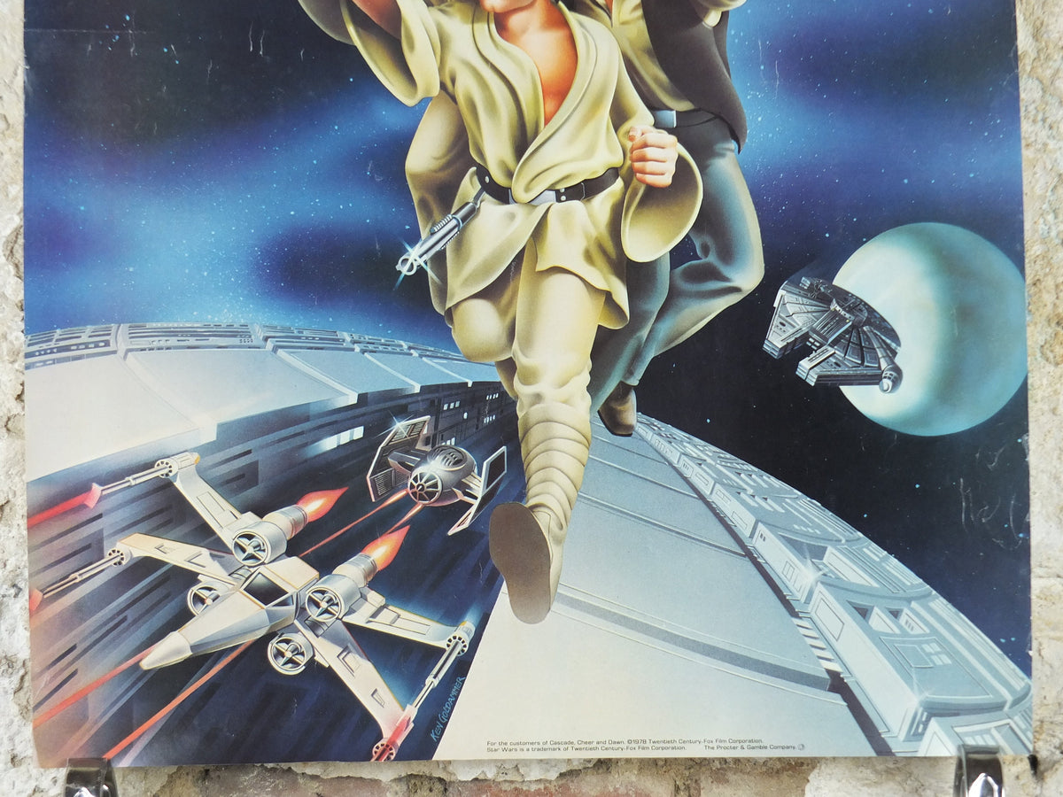 1978 Star Wars Poster, Proctor & Gamble, Luke Skywalker, Han Solo, Chewbacca, Princess Leia, advertising Cascade Cheer Dawn, wall art decor