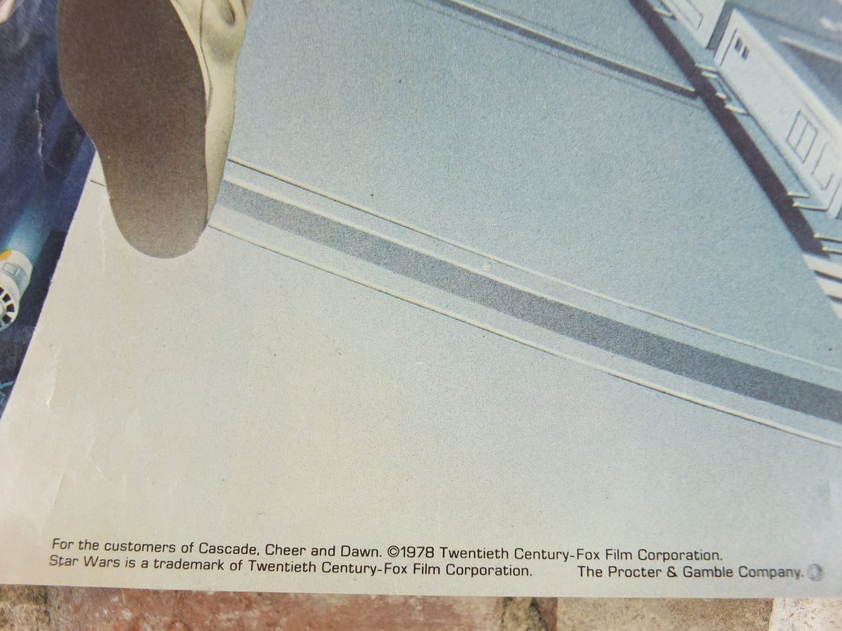 1978 Star Wars Poster, Proctor & Gamble, Luke Skywalker, Han Solo, Chewbacca, Princess Leia, advertising Cascade Cheer Dawn, wall art decor