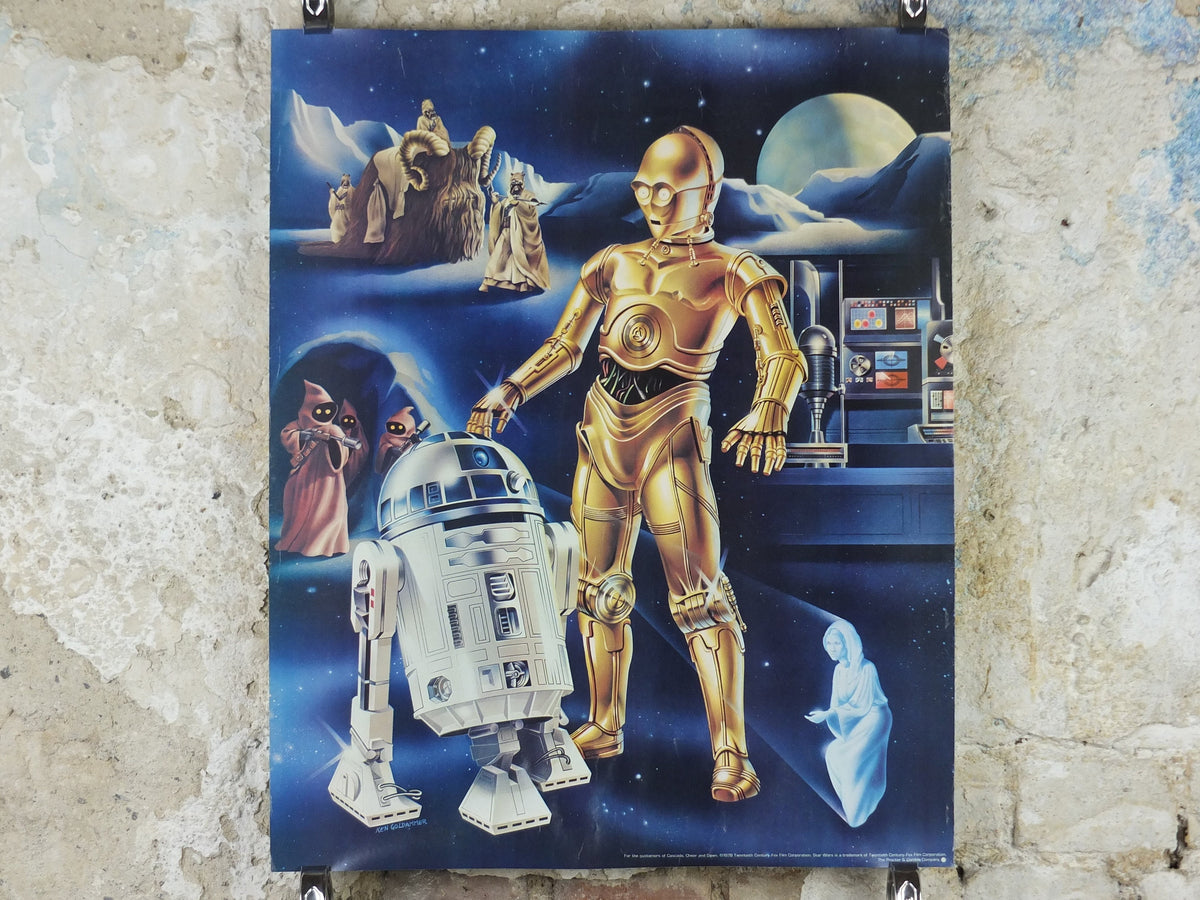 1978 Star Wars Poster, Proctor & Gamble, See Threepio C3PO, Artoo Deetoo R2D2, Princess Leia, advertising Cascade Cheer Dawn, wall art decor