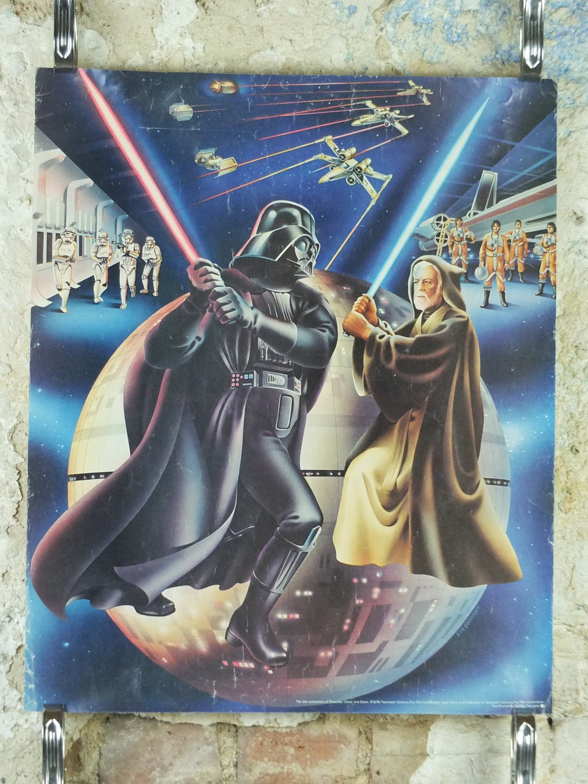 1978 Star Wars Poster, Proctor & Gamble, Darth Vader Obi Wan Kenobi lightsaber duel, advertising Cascade Cheer Dawn, wall art decor