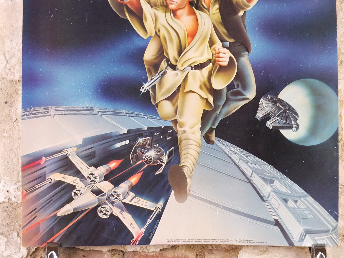 1978 Star Wars Poster, Proctor & Gamble, Luke Skywalker, Han Solo, Chewbacca, Princess Leia, advertising Cascade Cheer Dawn, wall art decor