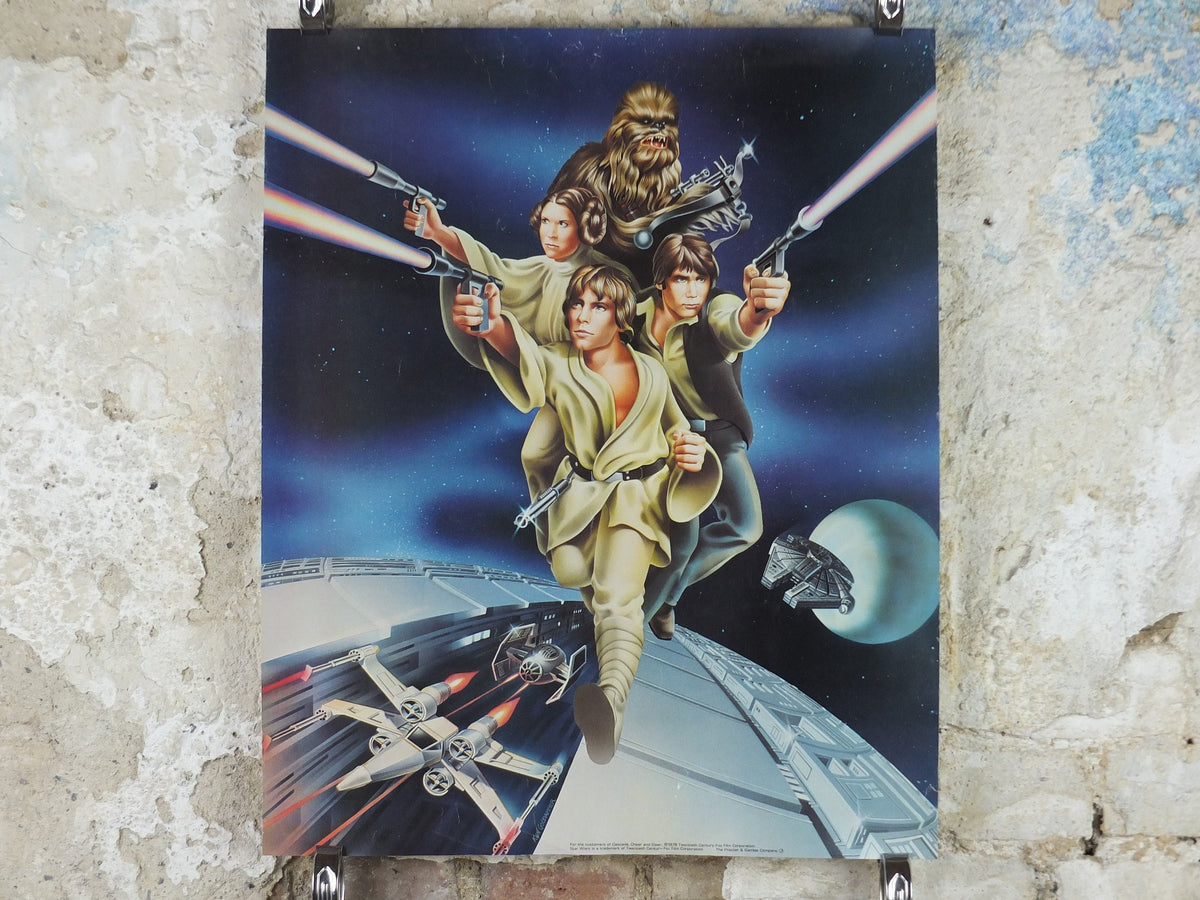 1978 Star Wars Poster, Proctor & Gamble, Luke Skywalker, Han Solo, Chewbacca, Princess Leia, advertising Cascade Cheer Dawn, wall art decor