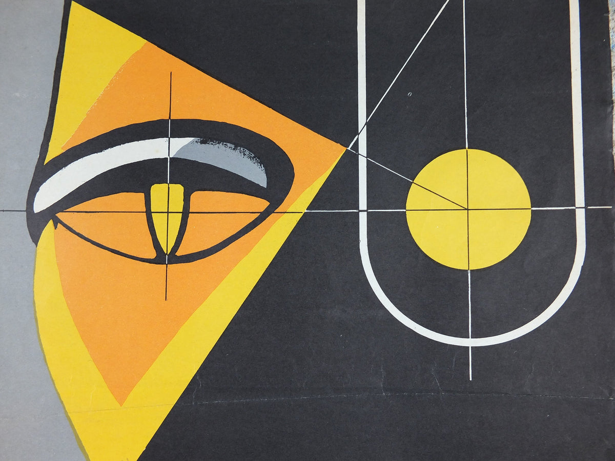 1950s Vintage SNCF French safety poster, Watching eyes, vigilance, by Dubruille, industrial, train rail dangers, retro wall art decor
