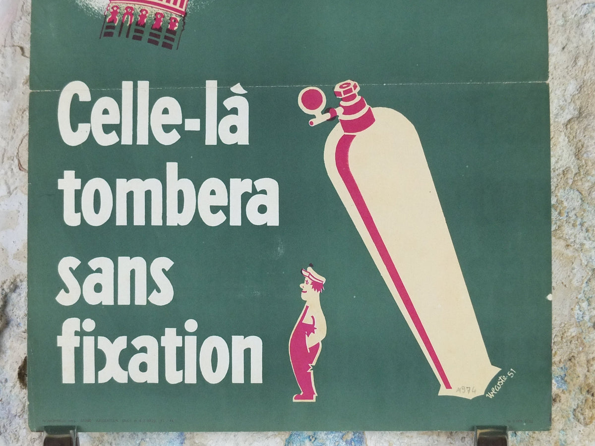 1951 Vintage SNCF French safety poster, Leaning Tower of Pisa, by Wecoste, industrial, train rail dangers, retro wall art decor