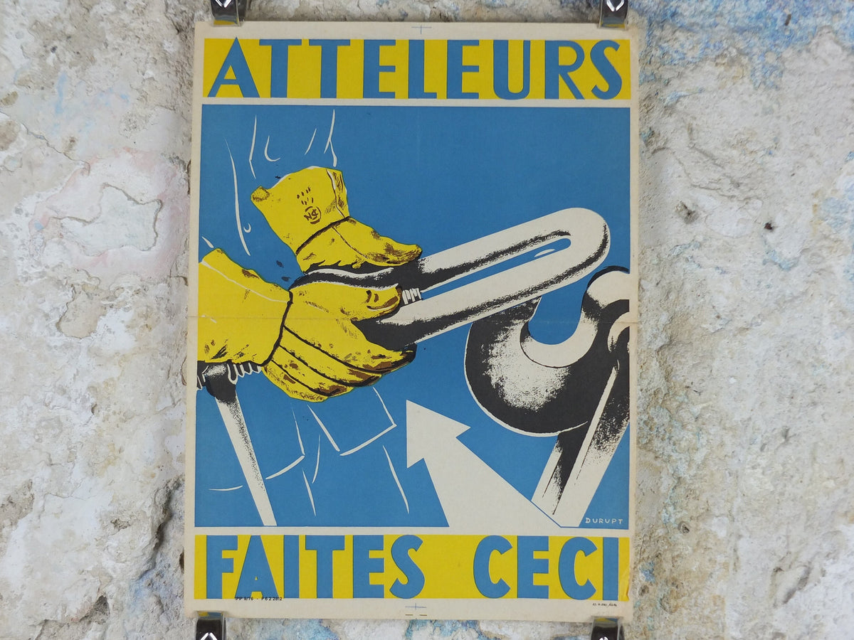 1950s Vintage French safety poster, by Durupt, health and safety, industrial, train rail dangers, retro wall art decor