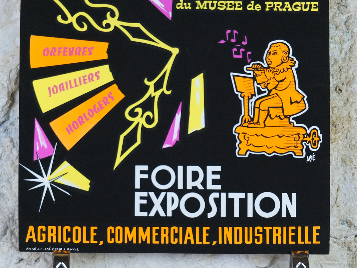 1967 Fourth day of Le Mans Poster, luminous flute musician, glow in the dark, by Aloe, agriculture, industrial, retro wall art decor