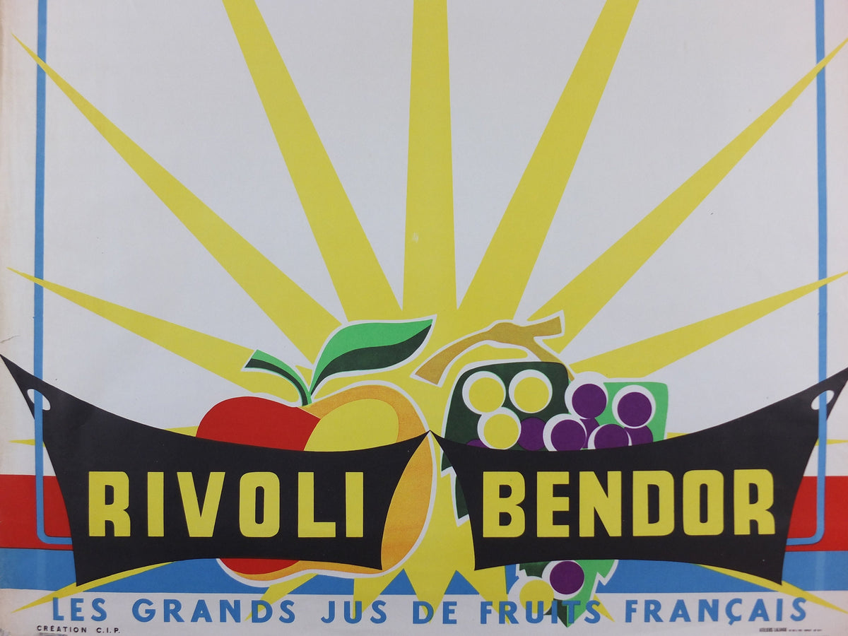 1960s Vintage Rivoli Bendor Poster, French apple and grape juice drink, France advertising, food and drinks industry, wall art retro