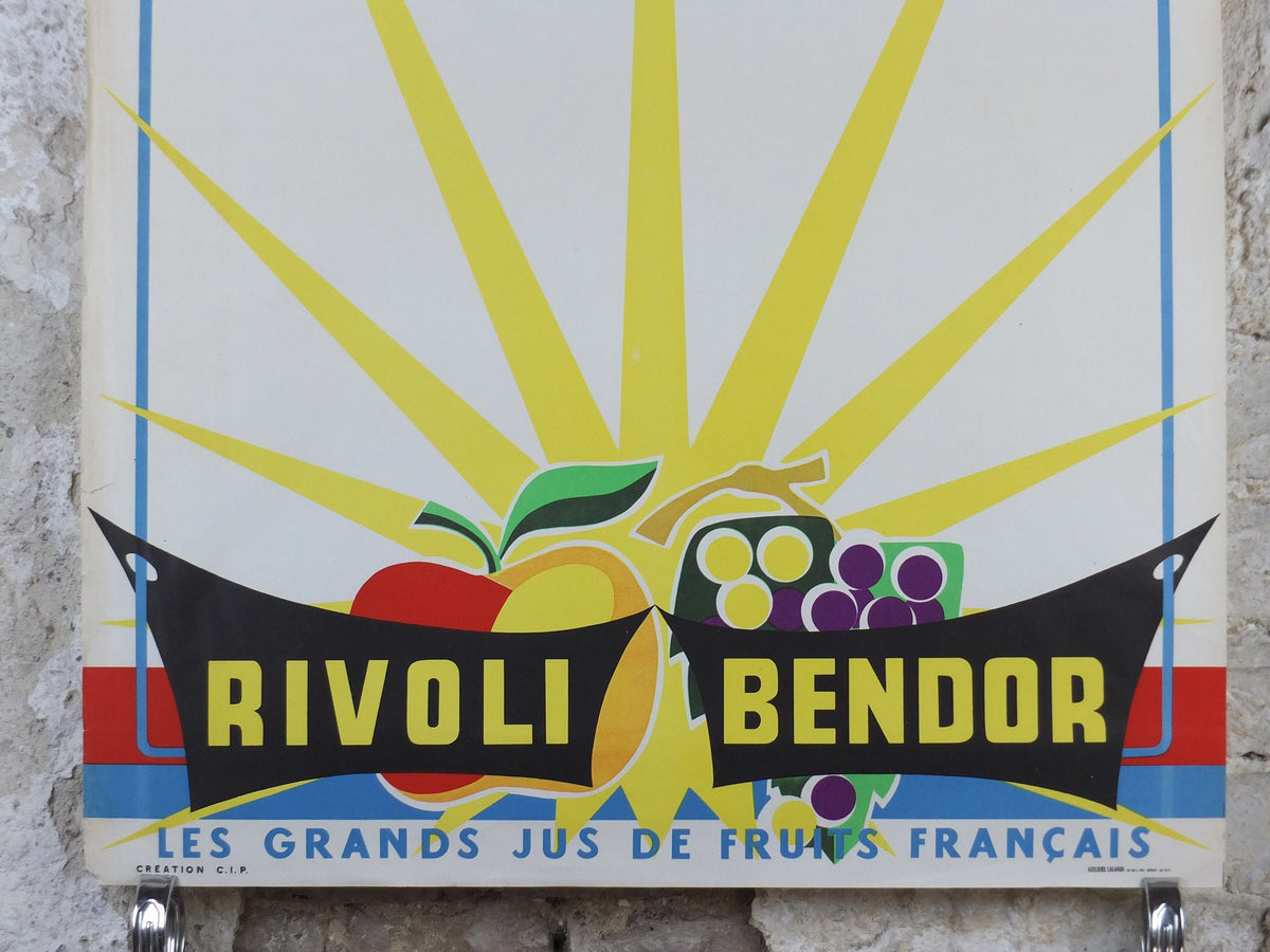 1960s Vintage Rivoli Bendor Poster, French apple and grape juice drink, France advertising, food and drinks industry, wall art retro