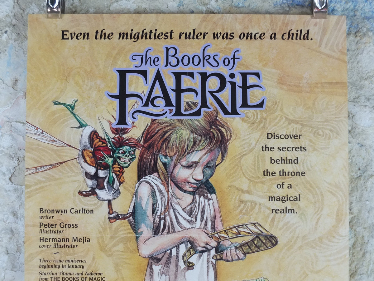 1996 The Books of Faerie Poster, advertising for children's books from Bronwyn Carlton, Peter Gross, Books of Magic, wall art retro decor
