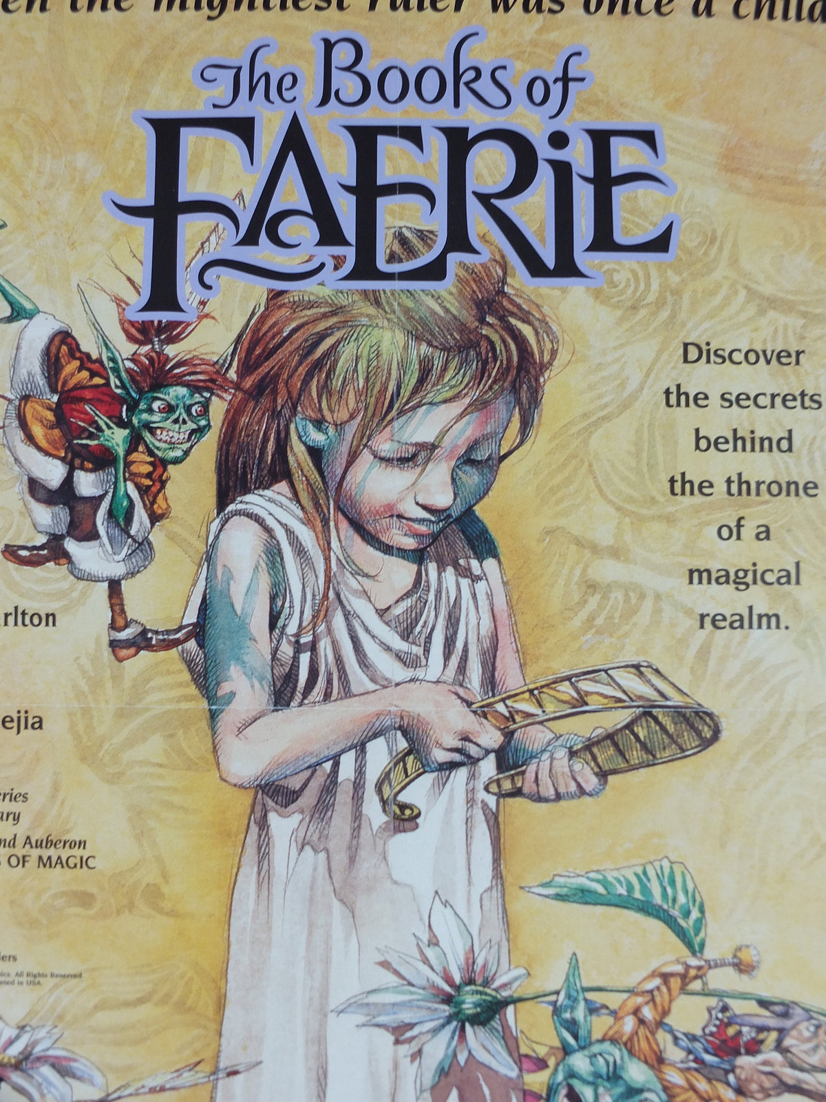1996 The Books of Faerie Poster, advertising for children's books from Bronwyn Carlton, Peter Gross, Books of Magic, wall art retro decor