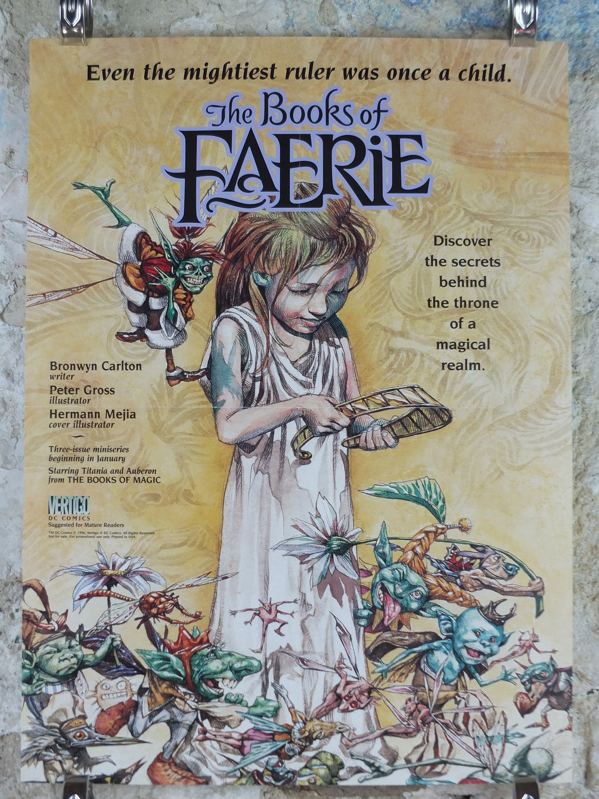 1996 The Books of Faerie Poster, advertising for children's books from Bronwyn Carlton, Peter Gross, Books of Magic, wall art retro decor