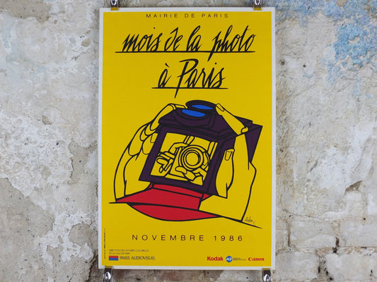 1986 Mois de la photo a Paris Poster by Adami, Photography, Camera, Kodak Canon, French technology advertising, retro wall art decor