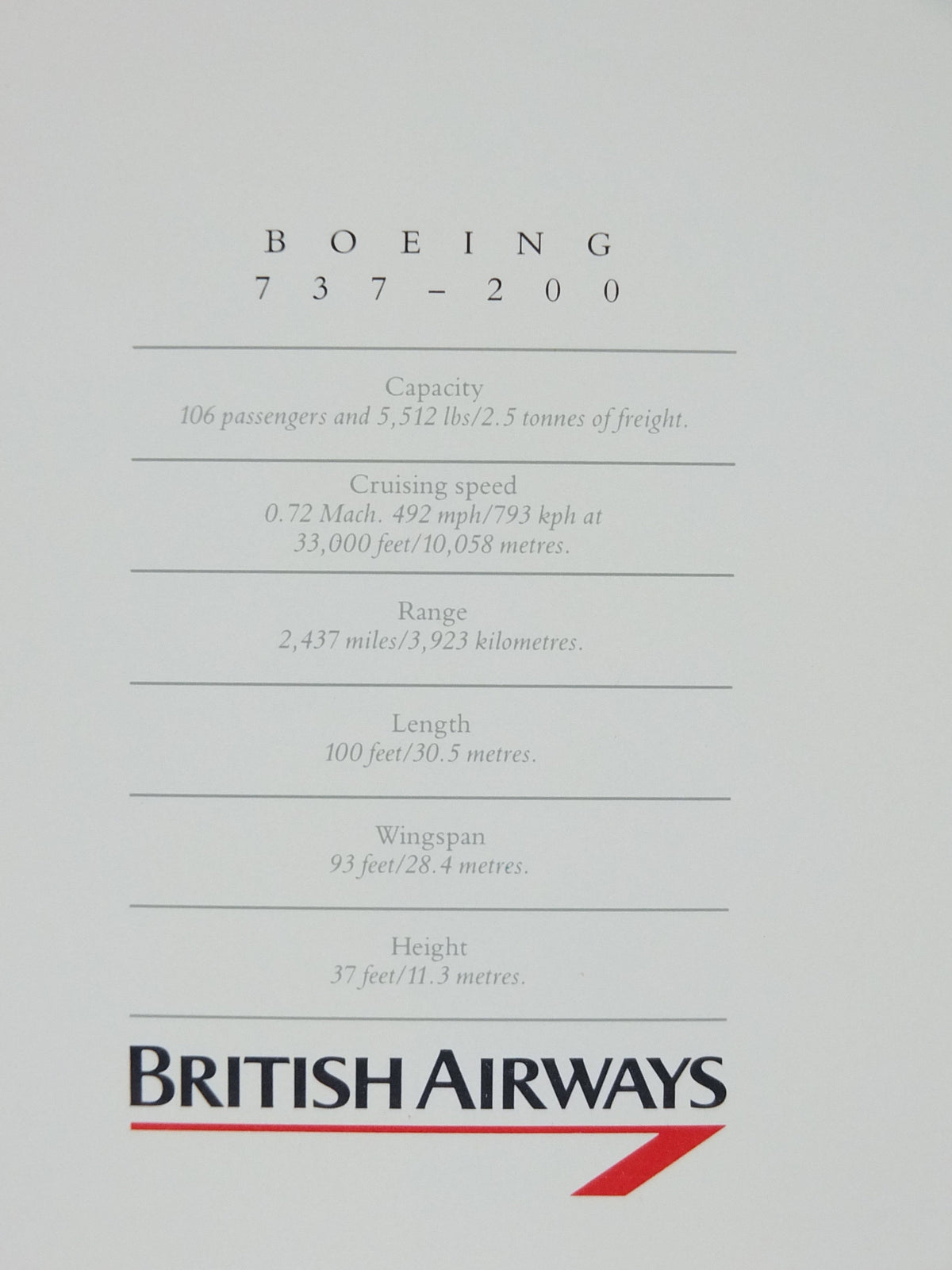 1989 British Airways Poster, Boeing 737 - 200, by Roy Huxley, BA Aviation aircraft aeroplane plane, travel wall art decor