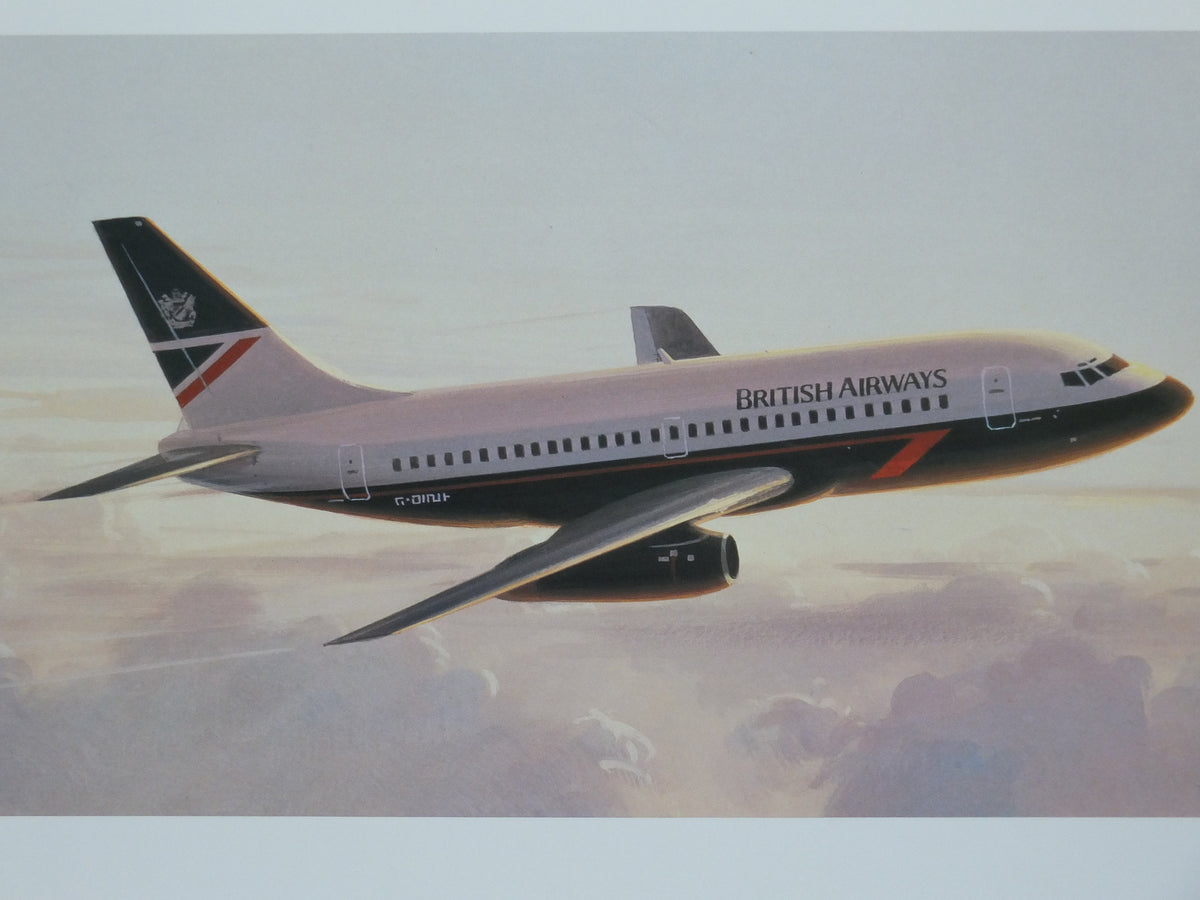 1989 British Airways Poster, Boeing 737 - 200, by Roy Huxley, BA Aviation aircraft aeroplane plane, travel wall art decor