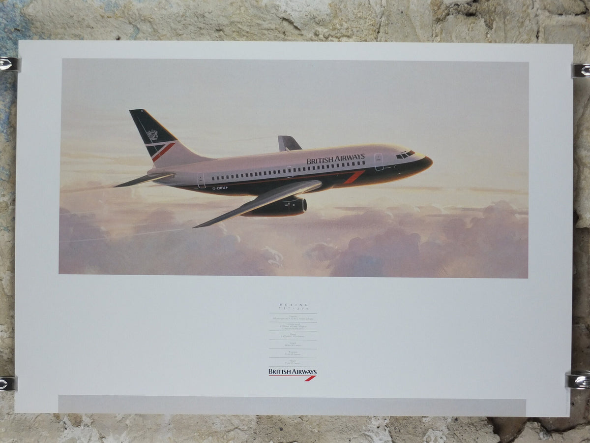 1989 British Airways Poster, Boeing 737 - 200, by Roy Huxley, BA Aviation aircraft aeroplane plane, travel wall art decor
