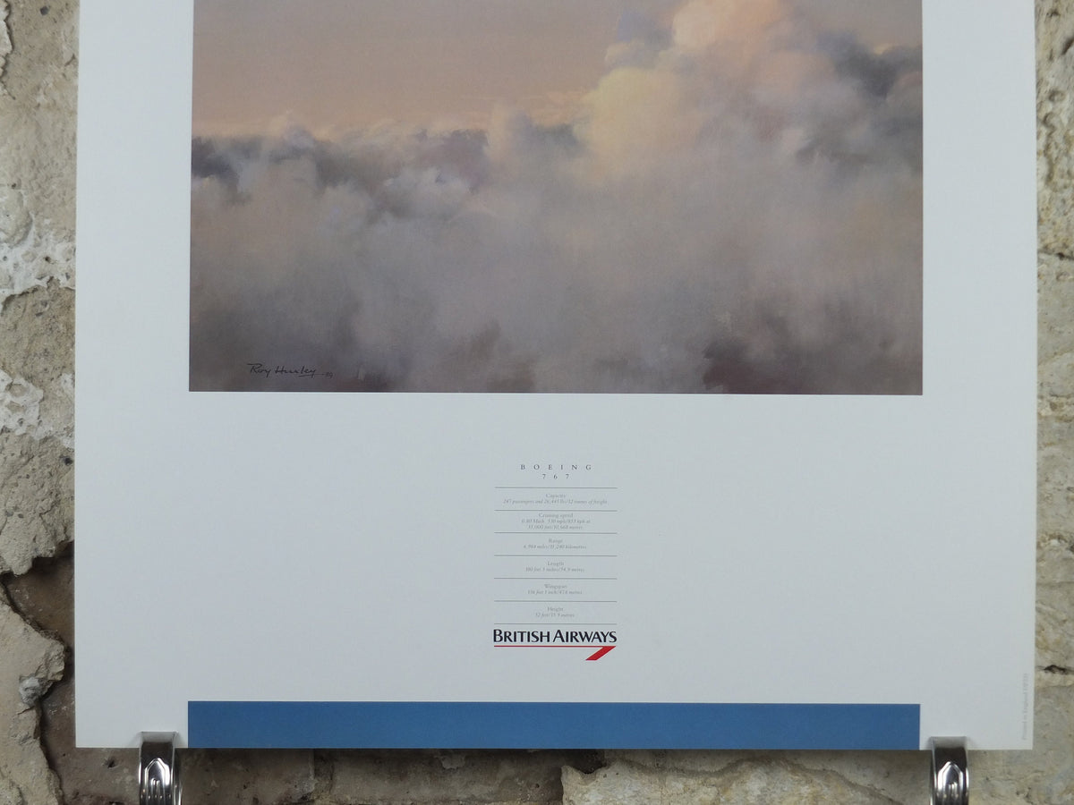 1989 British Airways Poster, Boeing 767, by Roy Huxley, BA Aviation aircraft aeroplane plane, travel wall art decor