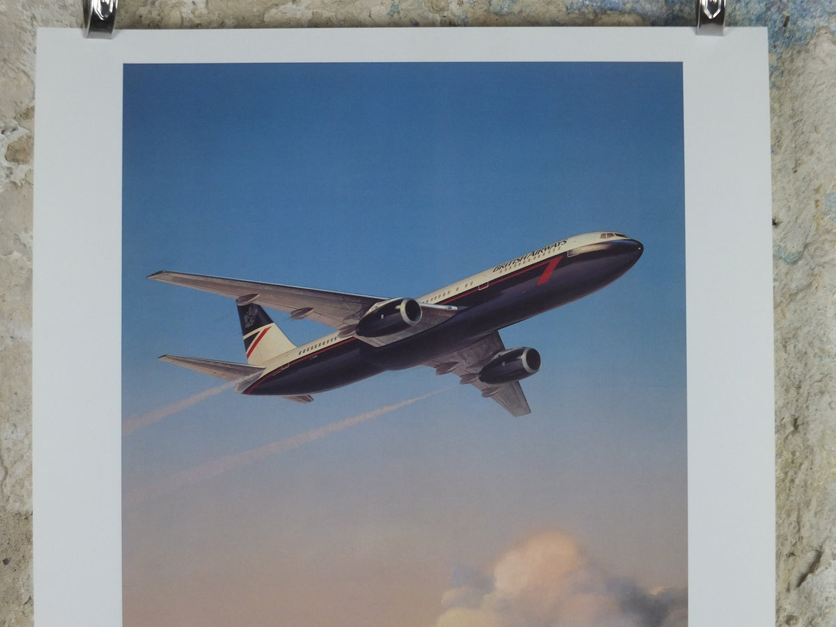 1989 British Airways Poster, Boeing 767, by Roy Huxley, BA Aviation aircraft aeroplane plane, travel wall art decor