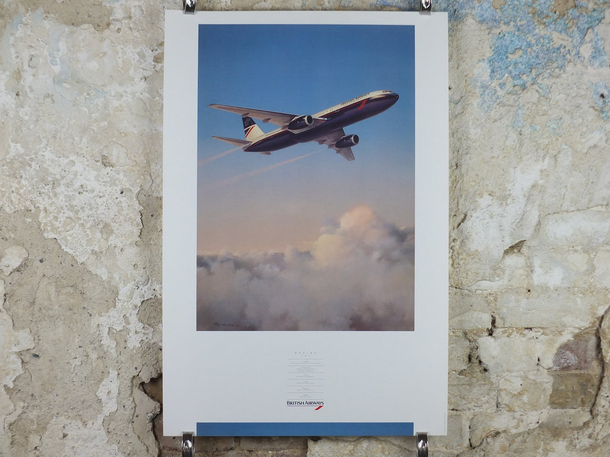 1989 British Airways Poster, Boeing 767, by Roy Huxley, BA Aviation aircraft aeroplane plane, travel wall art decor
