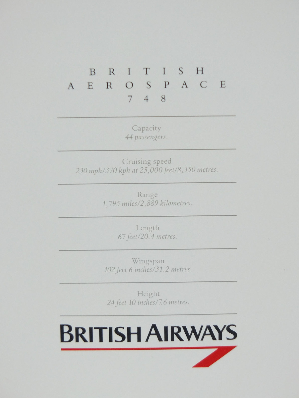 1989 British Airways Poster, British Aerospace BAC 748, by Roy Huxley, BA Aviation aircraft aeroplane plane, travel wall art decor