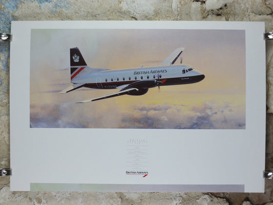 1989 British Airways Poster, British Aerospace BAC 748, by Roy Huxley, BA Aviation aircraft aeroplane plane, travel wall art decor