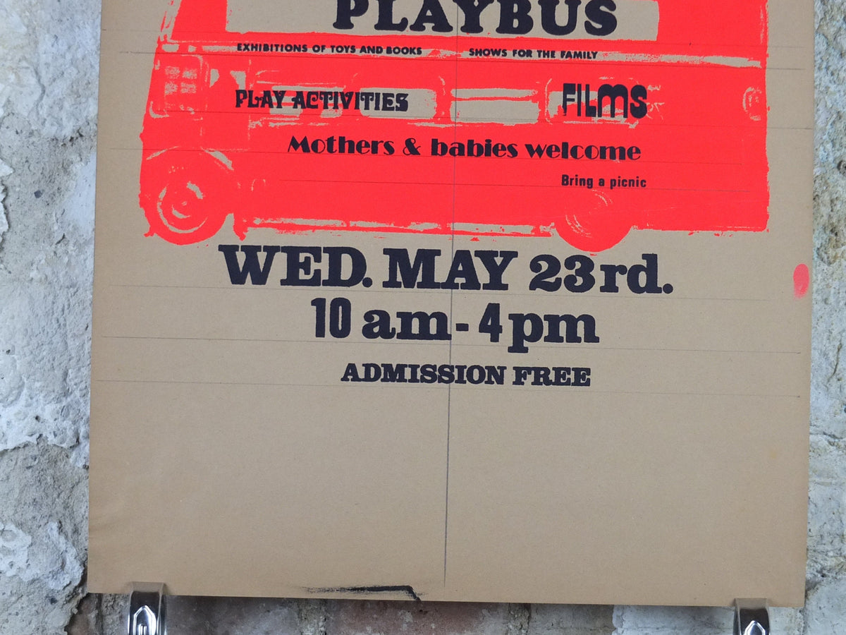 Merton Playbus Poster, Under 5s Day, The Cannons, Madeira Road, Mitchem, May 23, fluorescent pink, print lithograph wall art decor