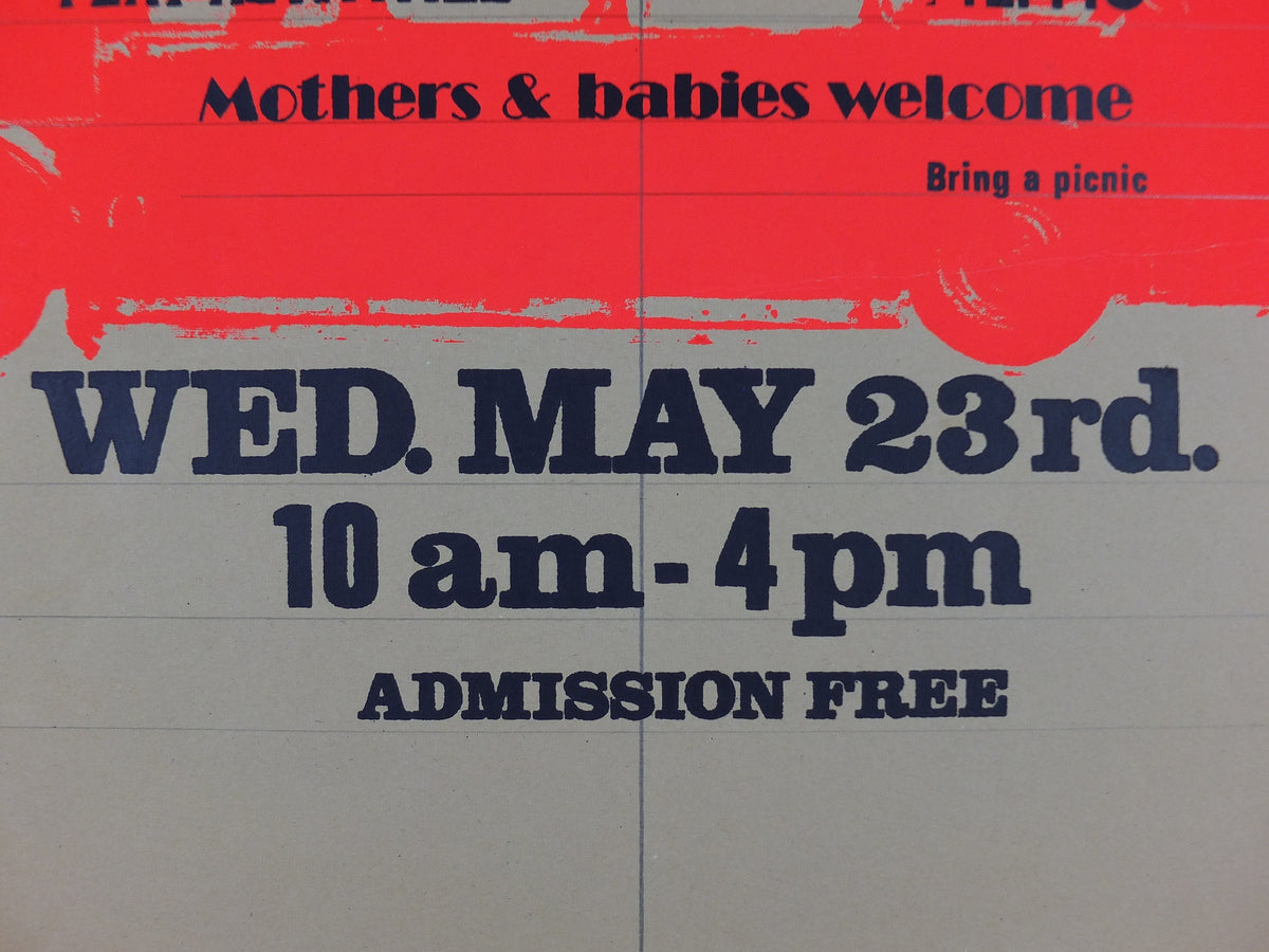 Merton Playbus Poster, Under 5s Day, The Cannons, Madeira Road, Mitchem, May 23, fluorescent pink, print lithograph wall art decor