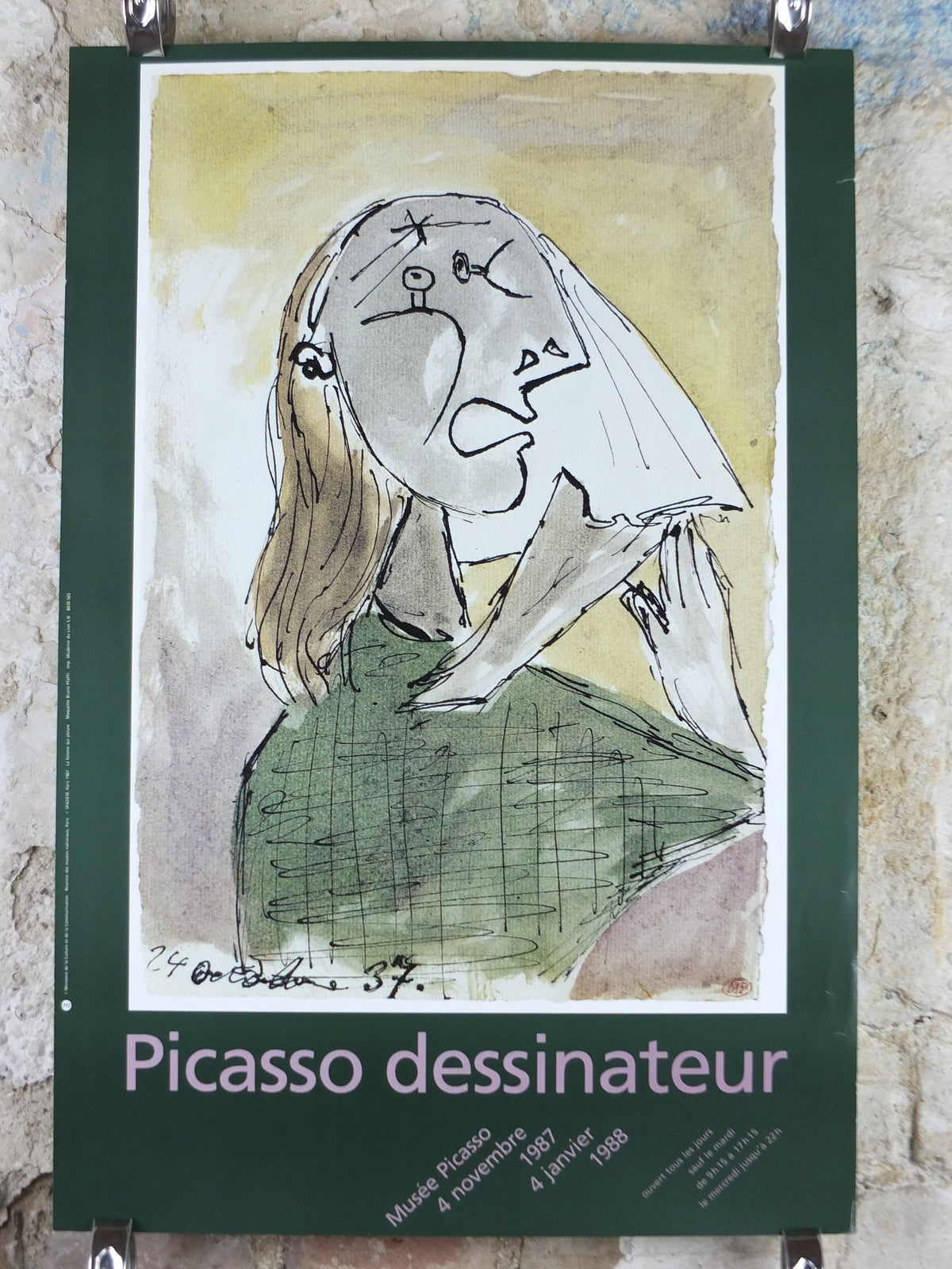 1987 Pablo Picasso Poster, The Weeping Woman, Dora Maar, La femme qui pleure, Picasso Museum, artist gallery exhibition, wall art decor