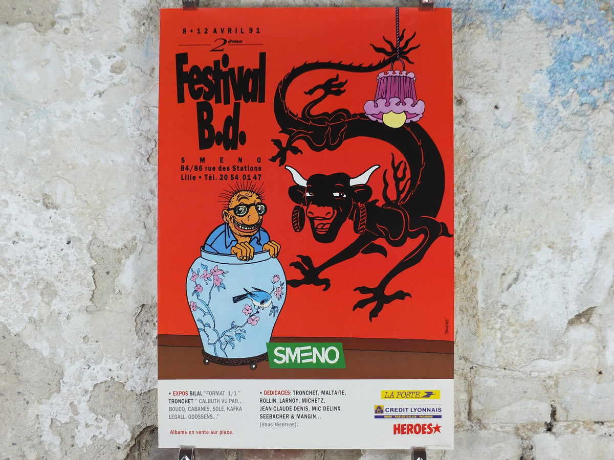 1991 Comic Convention Poster, SMENO Festival B.d., Comic Festival Lille, French comic book, wall art decor