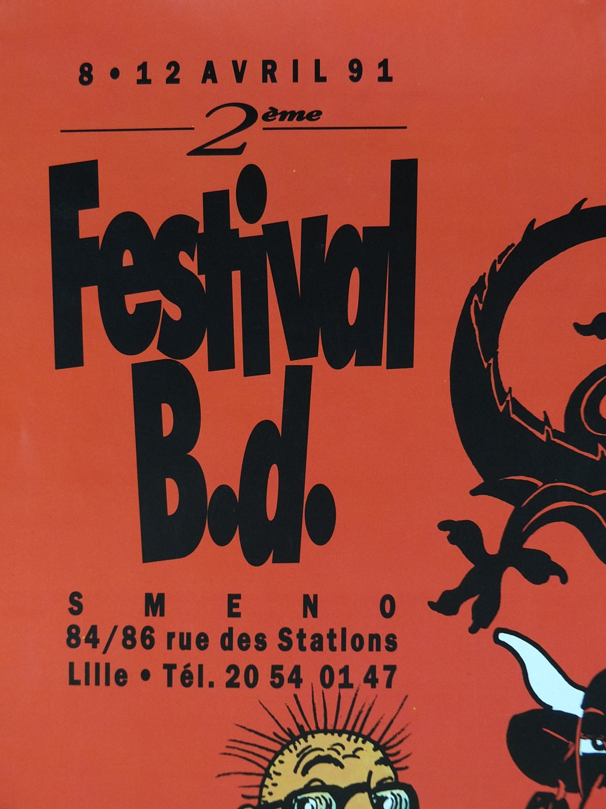 1991 Comic Convention Poster, SMENO Festival B.d., Comic Festival Lille, French comic book, wall art decor