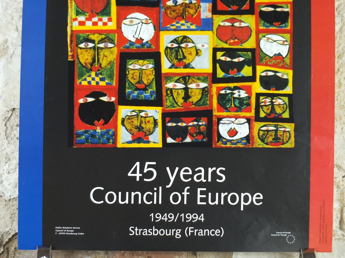 1994 Council of Europe Poster, by Friedensreich Hundertwasser, Human Rights, democracy and the rule of law in Europe, wall art decor