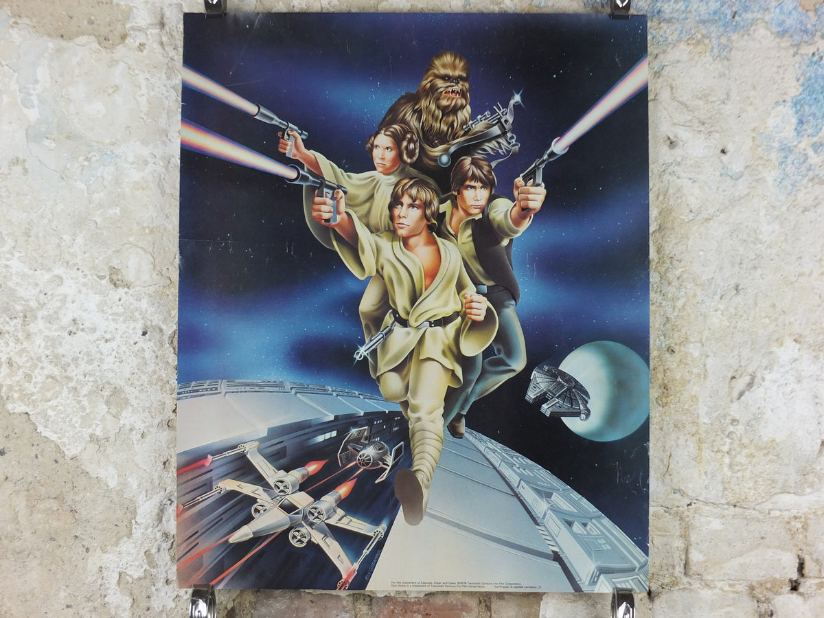 1978 Star Wars Poster, Proctor & Gamble, Luke Skywalker, Han Solo, Chewbacca, Princess Leia, advertising Cascade Cheer Dawn, wall art decor