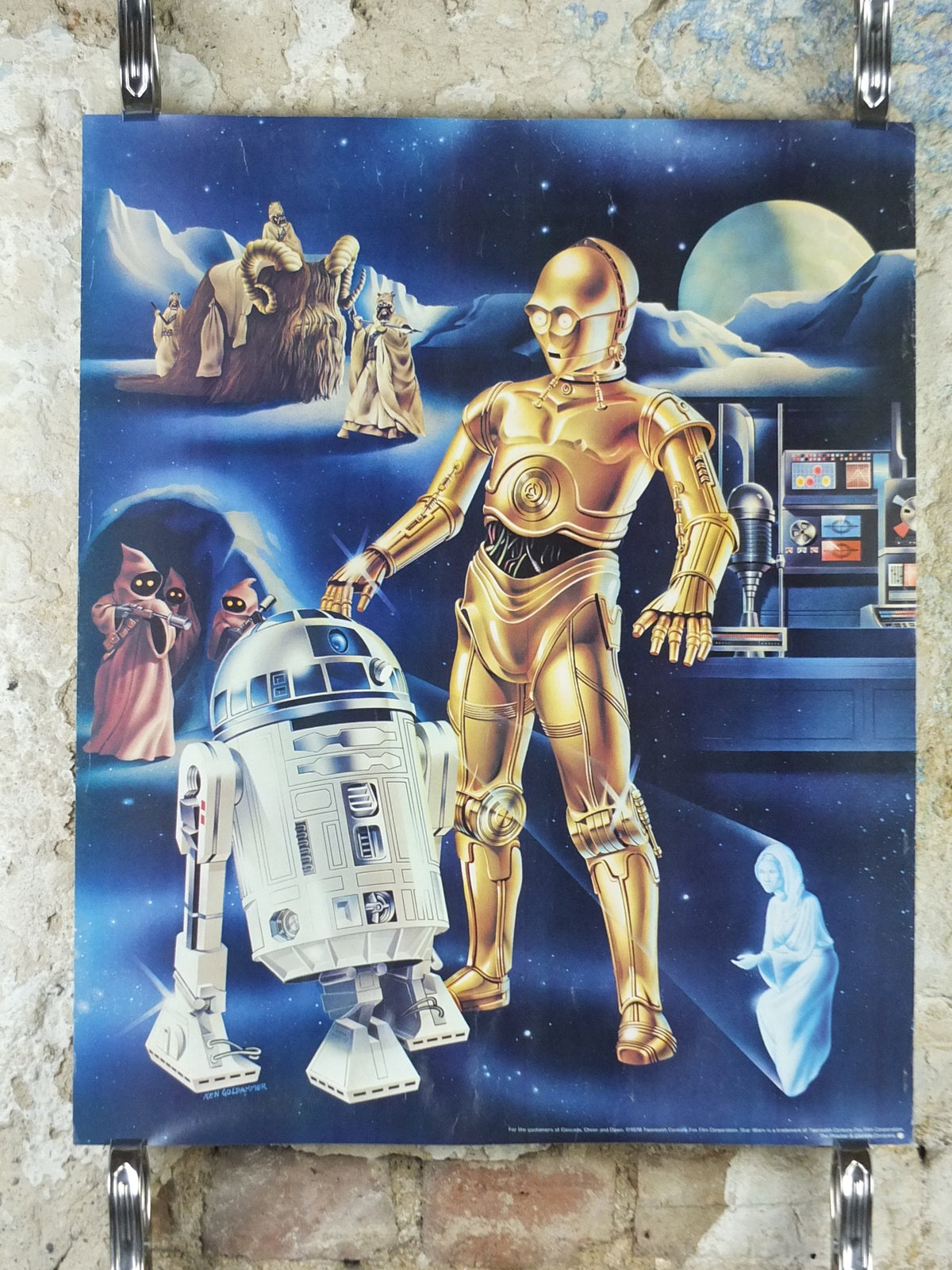 1978 Star Wars Poster, Proctor & Gamble, See Threepio C3PO, Artoo Deetoo R2D2, Princess Leia, advertising Cascade Cheer Dawn, wall art decor