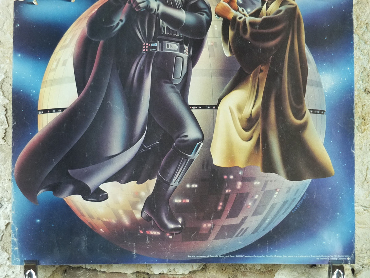 1978 Star Wars Poster, Proctor & Gamble, Darth Vader Obi Wan Kenobi lightsaber duel, advertising Cascade Cheer Dawn, wall art decor